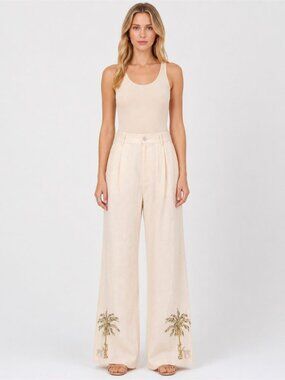 Alix of Bohemia Collette Wide Leg Pants sanded palm size XS 100% linen